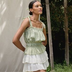 Floral Straight Neck Elastic Waist Low Back Top